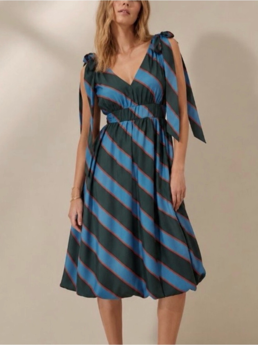 Anthropologie Hope for Flowers Monaco stripe bubble hem tie shoulder dress sz 8